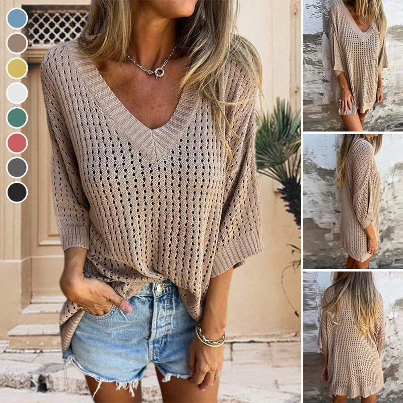 Aubree™️ Top in maglia cava con scollo a V
