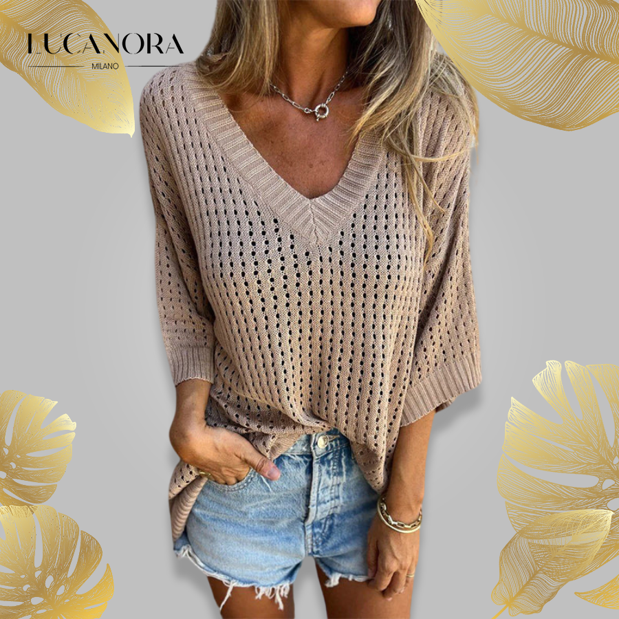 Aubree™️ Top in maglia cava con scollo a V