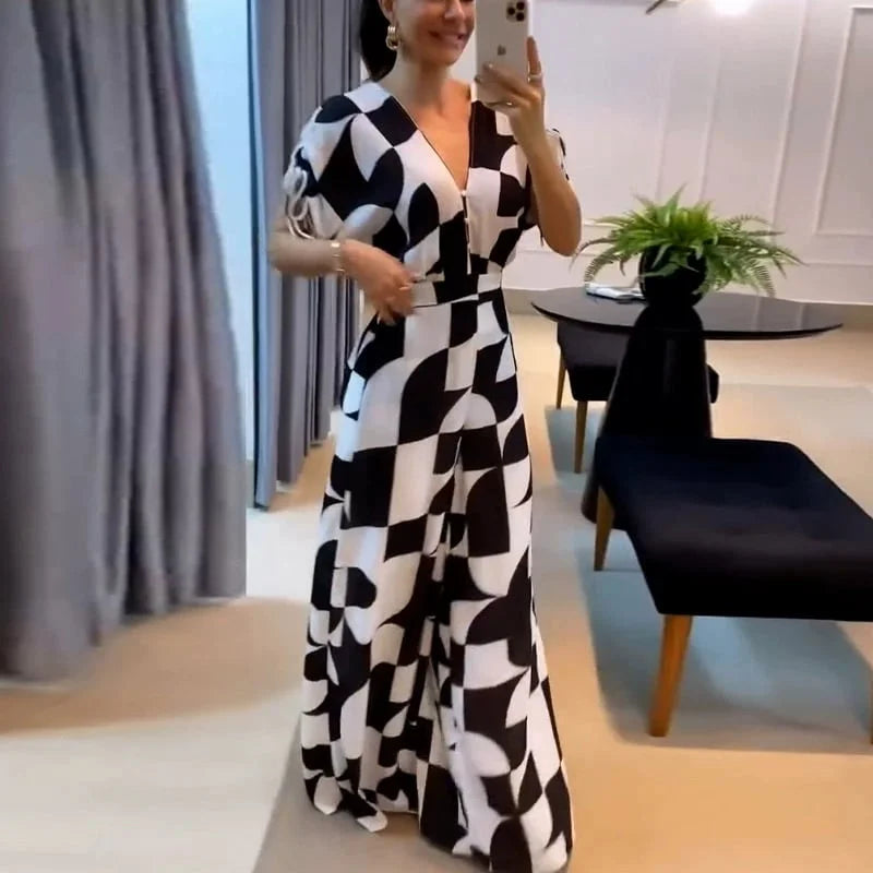 Ave Ajello™ Tuta a gamba larga con stampa geometrica e scollo a V da donna