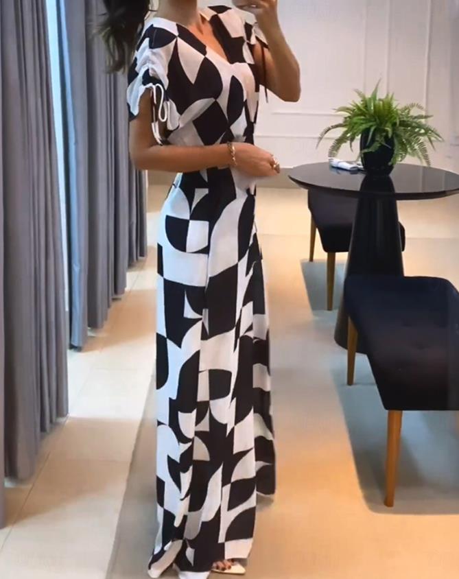 Ave Ajello™ Tuta a gamba larga con stampa geometrica e scollo a V da donna