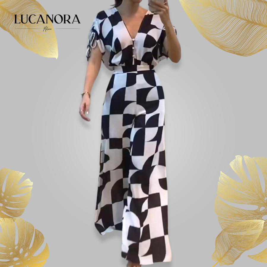 Ave Ajello™ Tuta a gamba larga con stampa geometrica e scollo a V da donna
