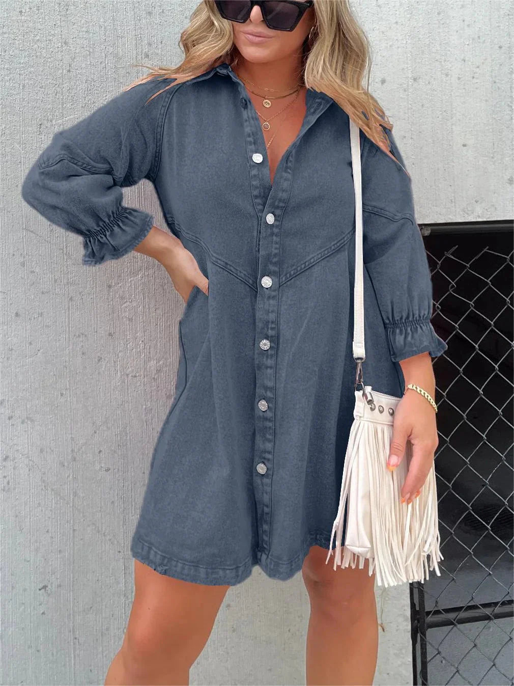 Markle Jeans™ Abito in denim con maniche a sbuffo