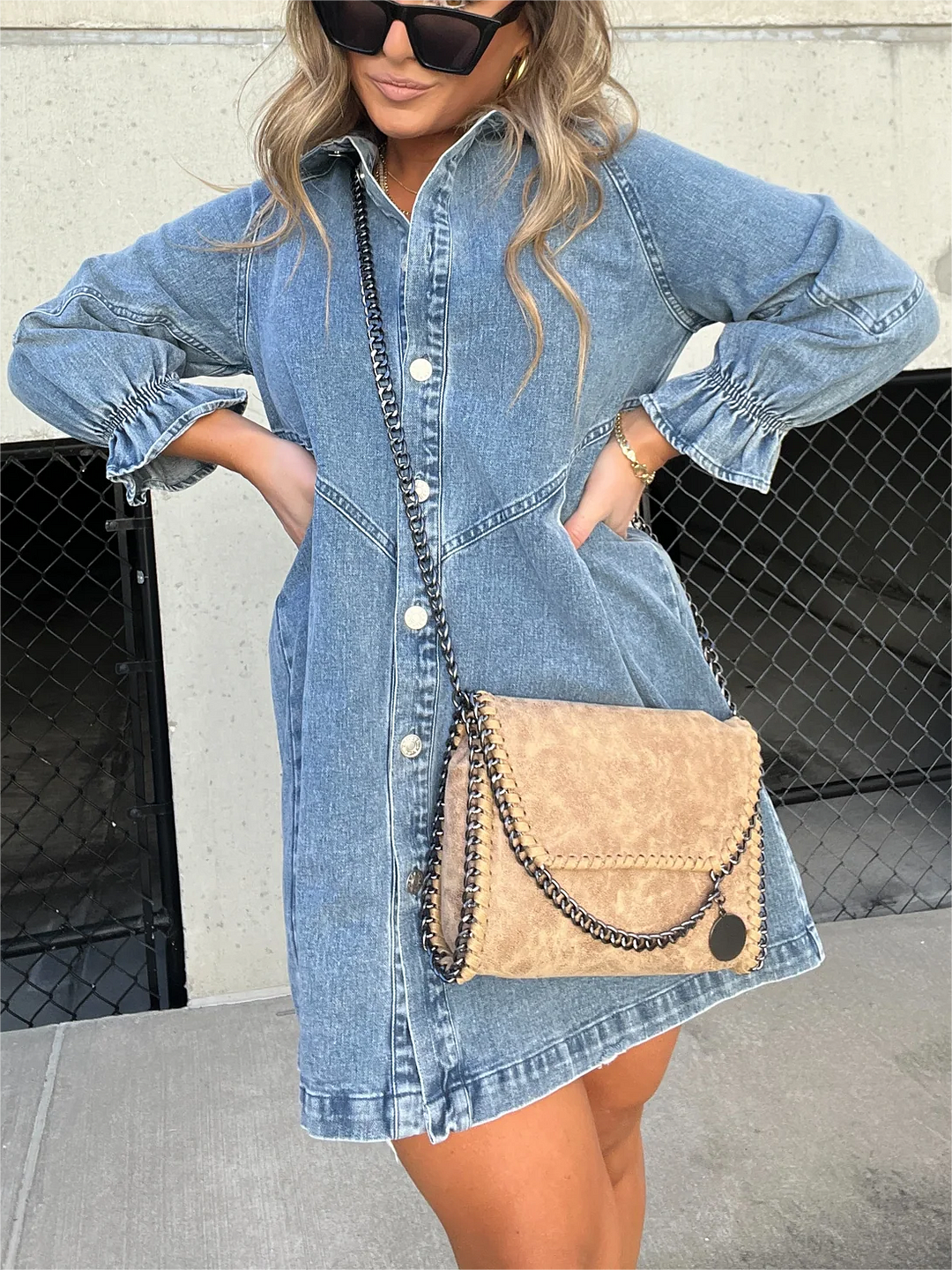 Markle Jeans™ Abito in denim con maniche a sbuffo