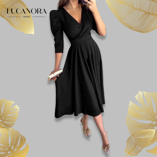 Messalina™ Abito midi con scollo a V plissettato e vita snellita