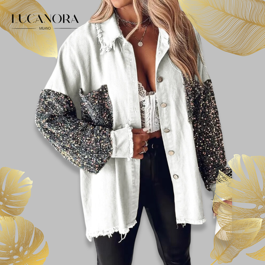 Nicla Bottari™ Giacca in denim con paillettes a contrasto