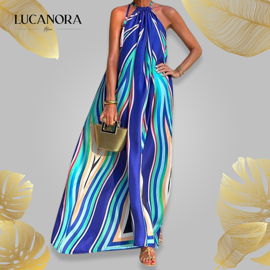 Ninfa Pignato™ Elegante abito a righe con laccio al collo