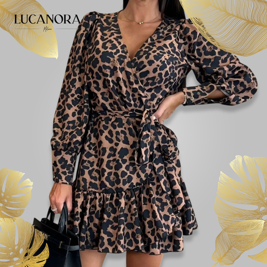Nuccia Ori™ Abito avvolgente leopardato con scollo a V e cintura in vita