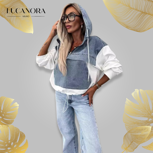 Serafina™ Giacca di jeans con cappuccio e coulisse