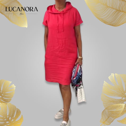 Zarina Scalone™ Abito casual ampio con coulisse e cappuccio da donna